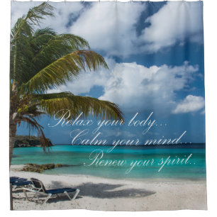 Shower Curtain/Tropical Beach with Quote Shower Curtain