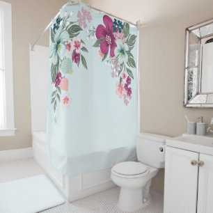 Shower Curtain Tropical Flower on Blue Ombre