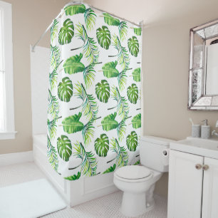 Shower Curtain-Tropical Leaves Print Curtain