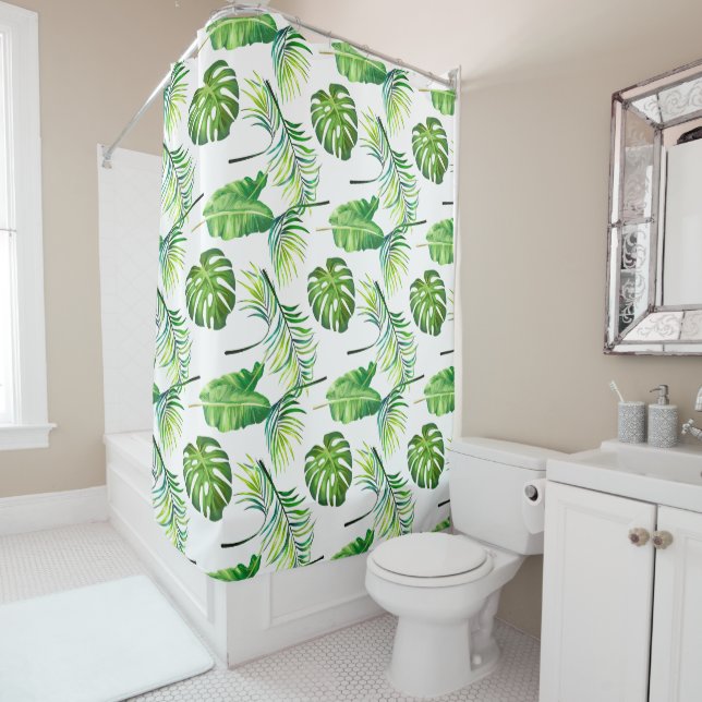 Shower Curtain-Tropical Leaves Print Shower Curtain (In Situ)