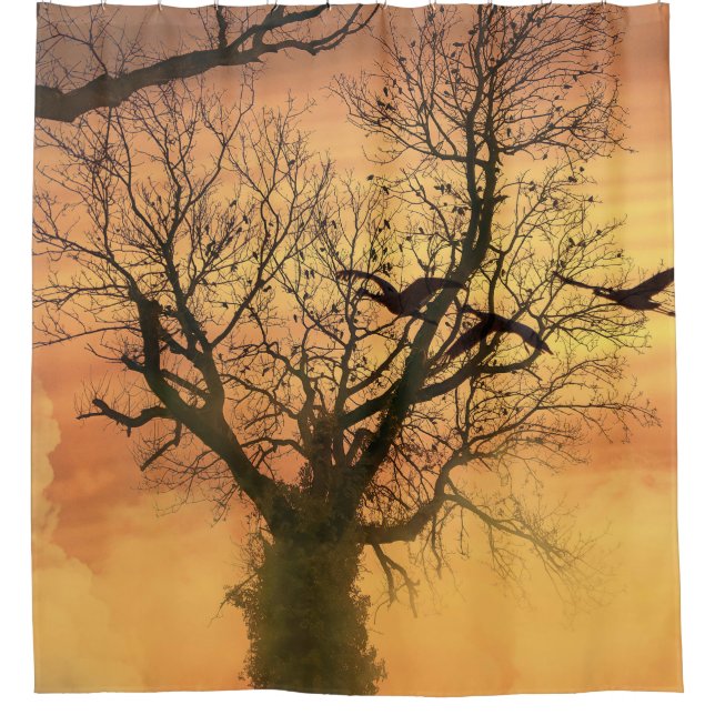 Shower Curtain Twisted Autumn Tree At Sunset (Front)