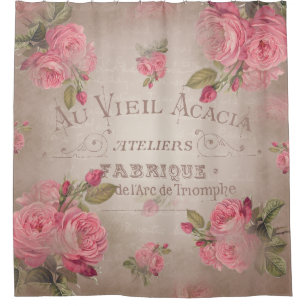 Shower Curtain vintage shabbychic french rose
