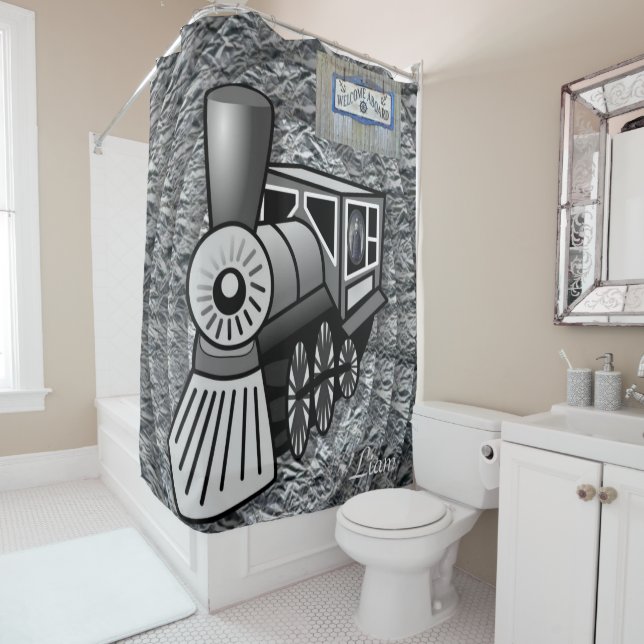 Shower Curtain Vintage Train (In Situ)