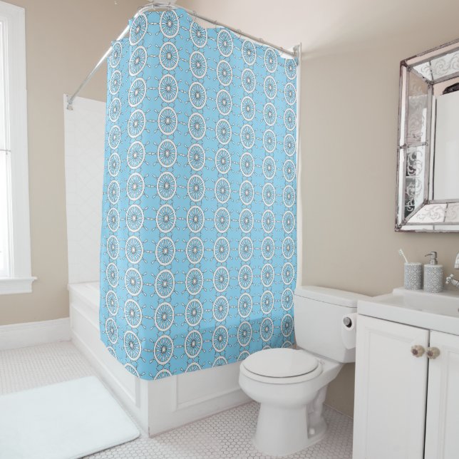Shower Curtain - White Helm on Blue (In Situ)