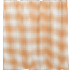 Shower curtain with a beige and white gingham 