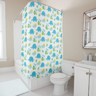 Shower Curtain with Elephants and Clouds - Playful