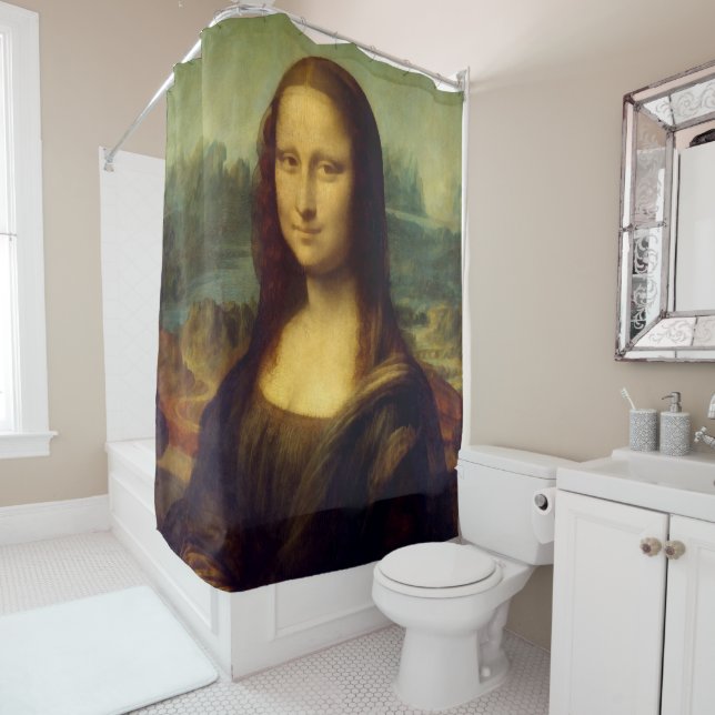 Shower Curtain with Mona Lisa Print (In Situ)