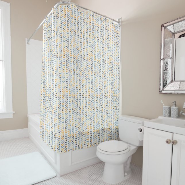 Shower Curtain - Yellow Grey & Blue Vines (In Situ)