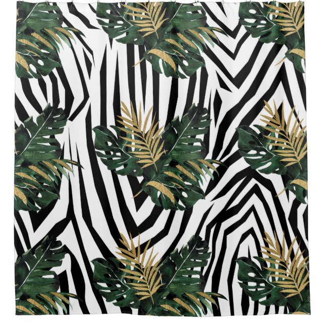 Shower Curtain Zebra Print Tropical  (Front)