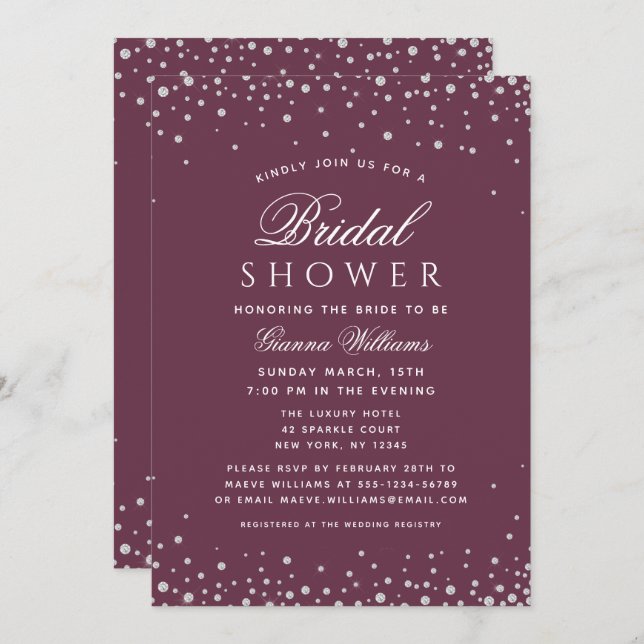 Shower Diamonds Modern Luxury Bridal Shower Invitation (Front/Back)