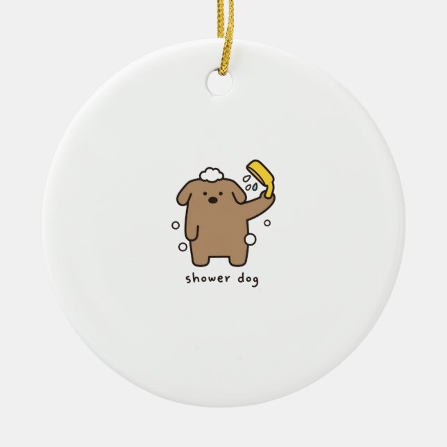 Shower Dog Brown Poodle Bath Time Kawaii Ceramic Tree Decoration (Front)