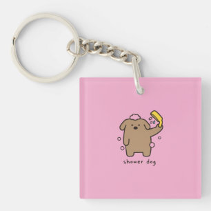 Shower Dog Brown Poodle Bath Time Kawaii Key Ring