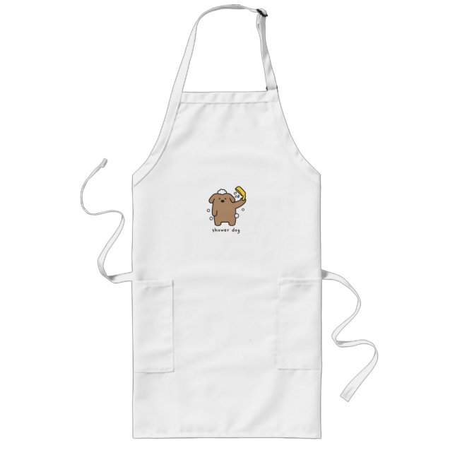 Shower Dog Brown Poodle Bath Time Kawaii Long Apron (Front)