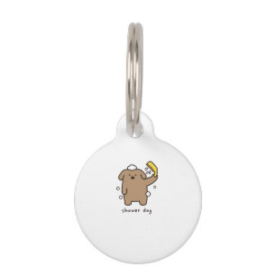Shower Dog Brown Poodle Bath Time Kawaii Pet Tag
