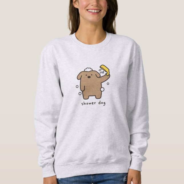 Shower Dog Brown Poodle Bath Time Kawaii Sweatshirt (Front)