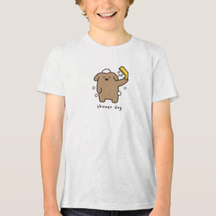 Shower Dog Brown Poodle Bath Time Kawaii Tri-Blend Shirt