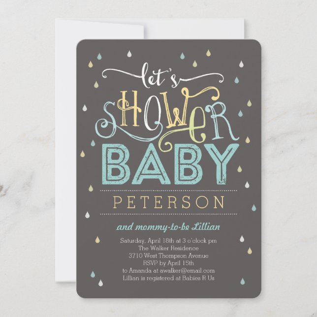 Shower Drops Baby Shower Invitation - Blue (Front)