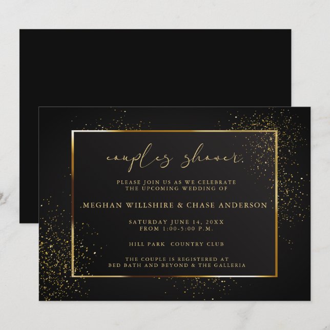 SHOWER | Elegant Black and Gold Glitter Invitation (Front/Back)