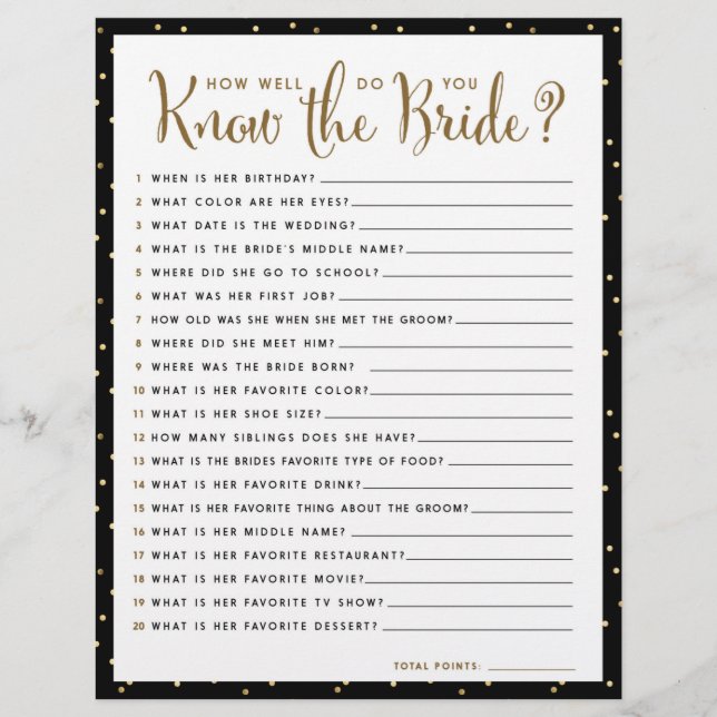 Shower Game | How well do you know the Bride (Front)