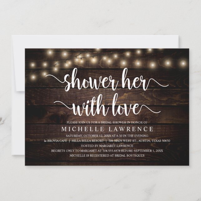 Shower Her With Love, Rustic Bridal Shower Invitation (Front)