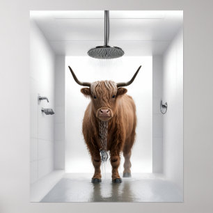 Shower Highland Cow Bathroom Picture Print Poster