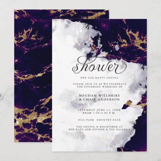 Shower Invite | Amethyst Violet Watercolor Geode (Front/Back)