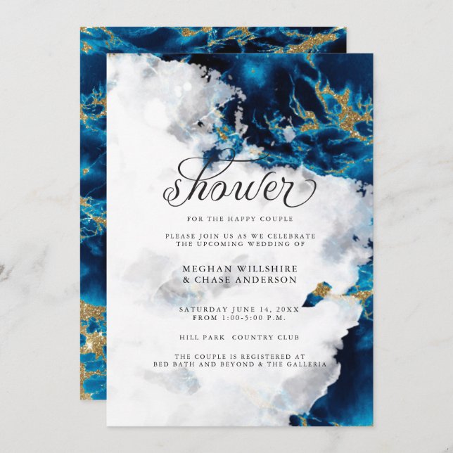 Shower Invite | Blue Sapphire Watercolor Geode (Front/Back)
