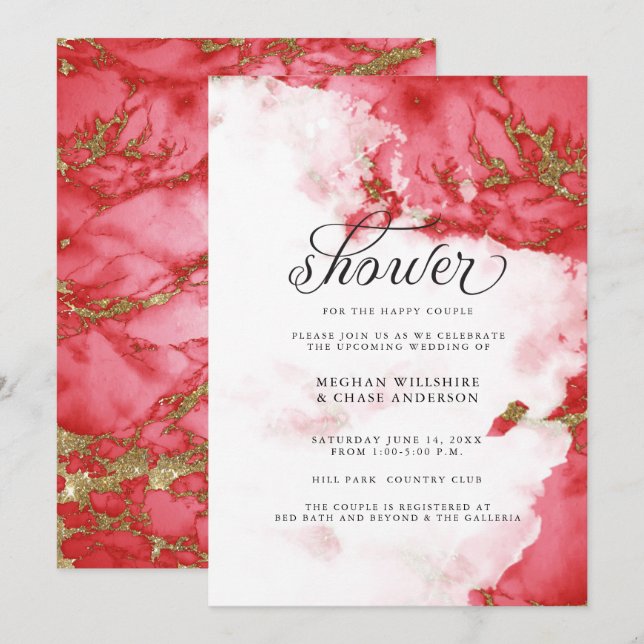 Shower Invite |  Modern Coral Watercolor Geode (Front/Back)