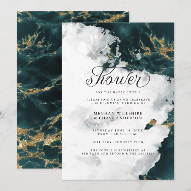 Shower Invite | Smokey Teal Watercolor Geode (Front/Back)