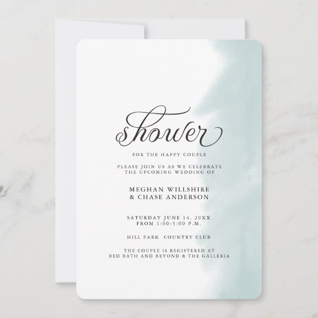 Shower Invite | Teal Green Watercolor Stroke (Front)