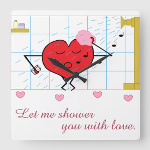 Shower Love: Square Wall Clock