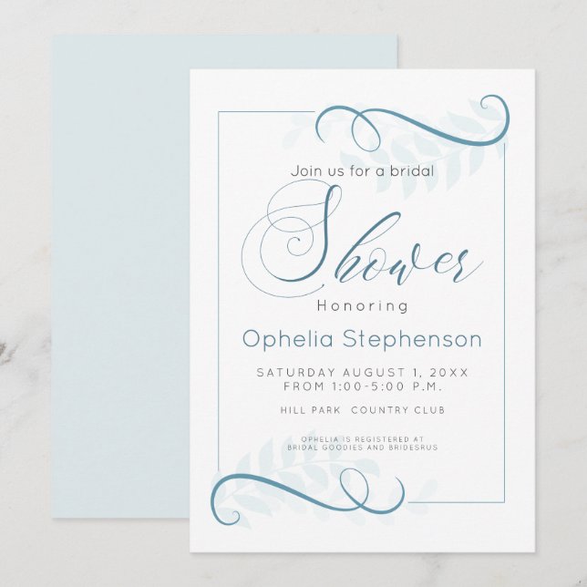 Shower Modern Foliage Smokey Blue Invitation (Front/Back)