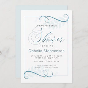 Shower Modern Foliage Smokey Blue Invitation