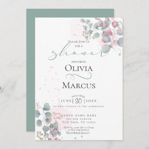 SHOWER Modern Watercolor Eucalyptus Foliage Invitation