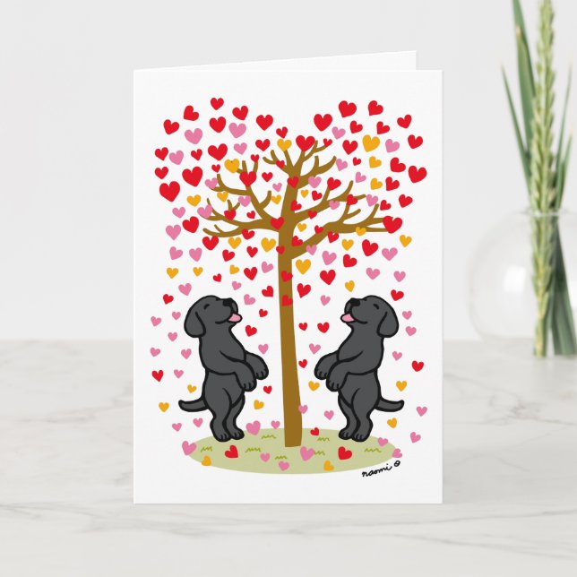 Shower of Hearts Black Labrador Anniversary Holiday Card (Front)