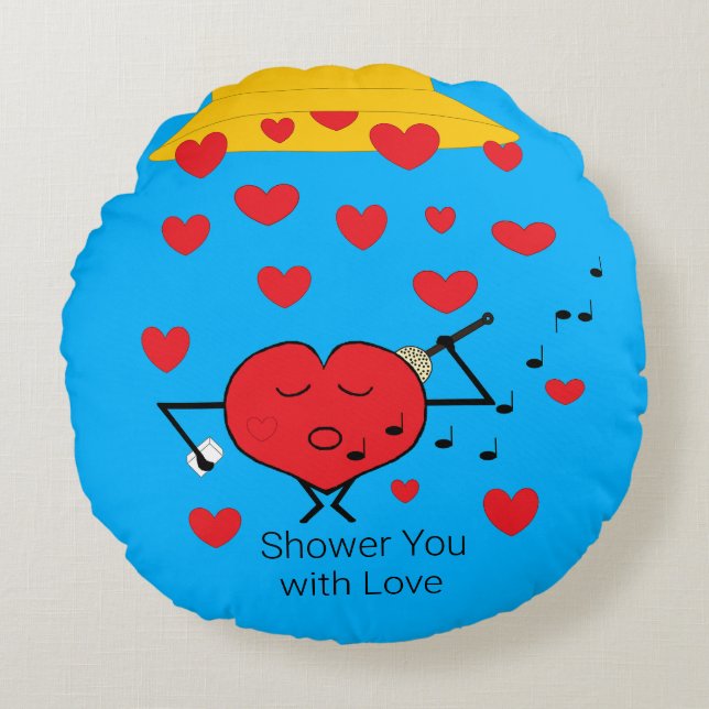Shower of Hearts Dark Turquoise  Round Cushion (Front)