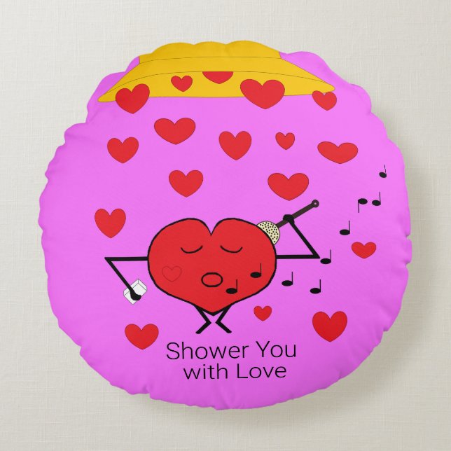Shower of Hearts Fuchsia Round Cushion (Front)