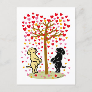 Shower of Hearts Yellow and Black Labrador Couple Holiday Postcard