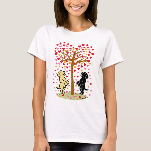 Shower of Hearts Yellow and Black Labradors T-Shirt (Front)