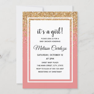 Shower of Sparkling Glitter Girl Baby Shower Invitation