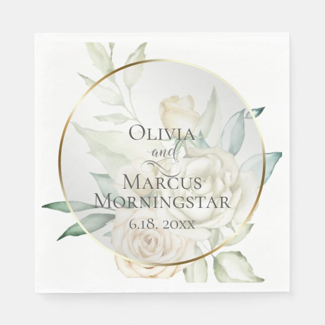 Shower | Pale Yellow Blush Watercolor Roses Napkin (Front)