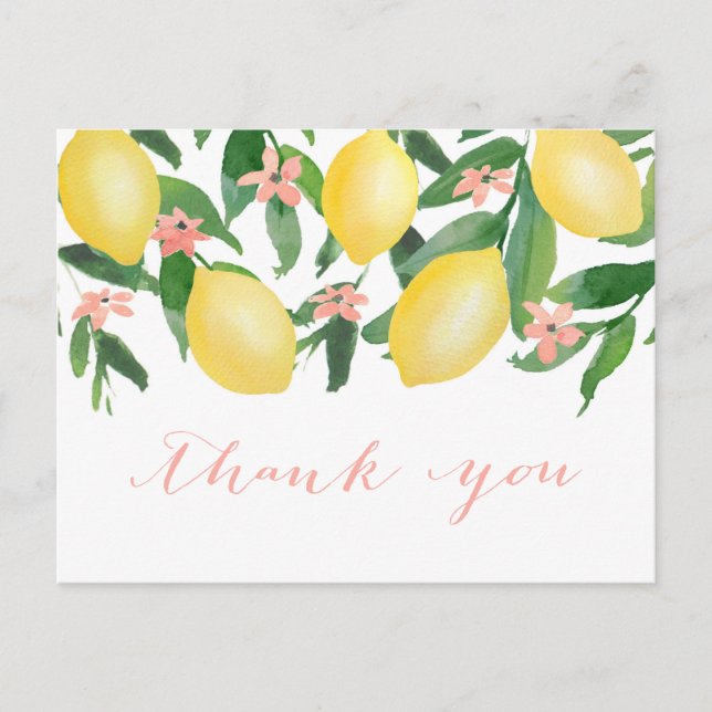 Shower Thank You With Watercolor Lemons Postcard (Front)