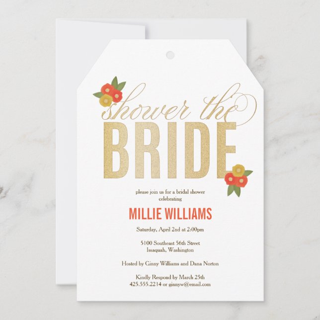 Shower the Bride Glitter & Floral Shower Invitatio Invitation (Front)