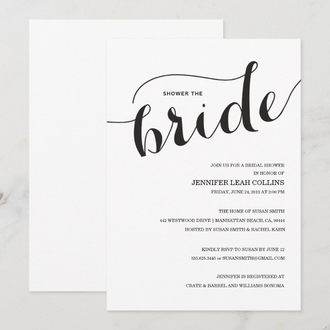 Shower the Bride Script Bridal Shower Invitation (Front/Back)