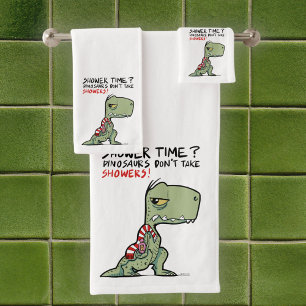 Shower Time? Funny T-Rex Dinosaur Cartoon Bath Towel Set