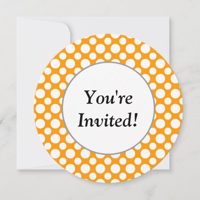 Shower White Polka Dots  Oraqnge Round Invitation (Front)