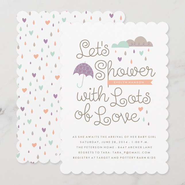 Shower with Love Baby Shower Invitation - Purple (Front/Back)