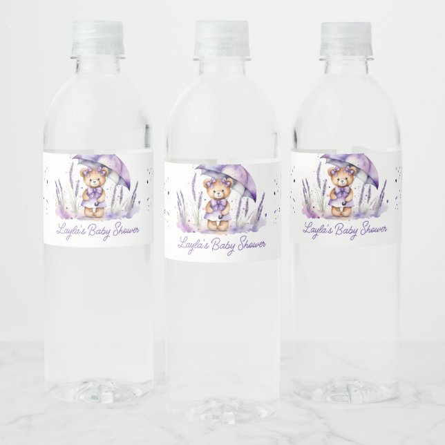 Shower with love cute teddy bear baby shower water bottle label (Bottles)