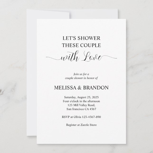 Shower with Love Simple Modern Couple Shower Invitation (Front)