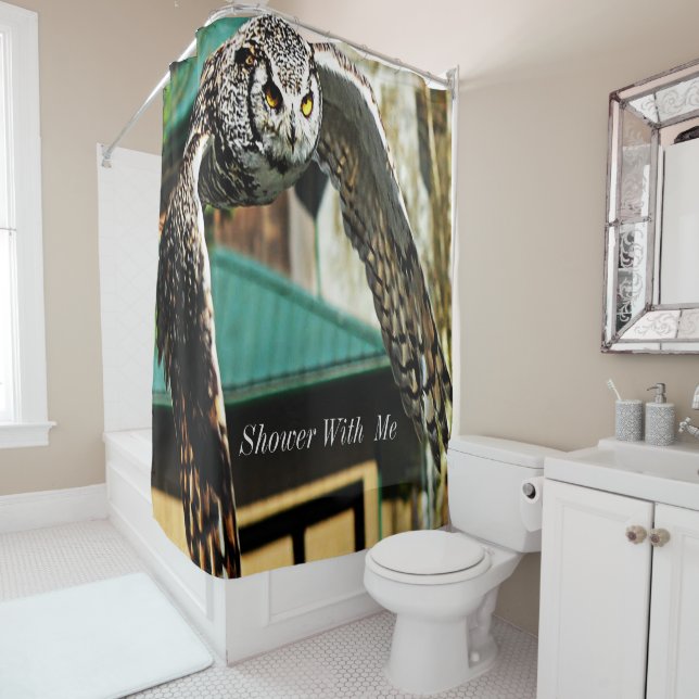 Shower With Me Great Horned Owl Yellow eye Shower Curtain (In Situ)
